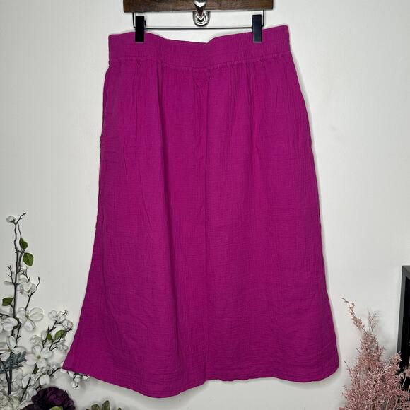 BODEN Double Cloth Smocked Midi Skirt Fuchsia Pink Purple Sz 16/18 {M52} - Picture 4 of 7